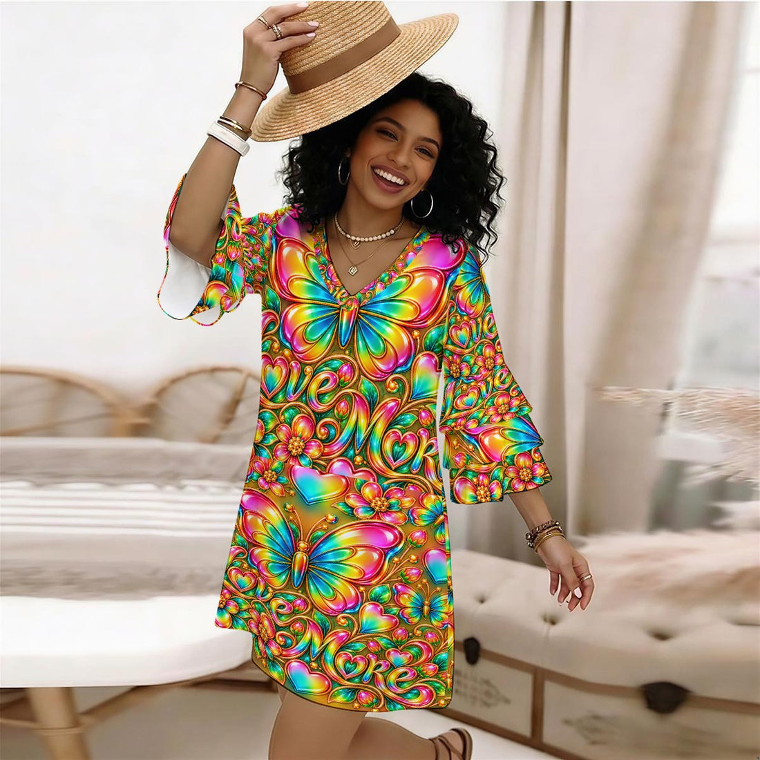 The Butterfly Effect Stacked Ruffle Sleeve Dress