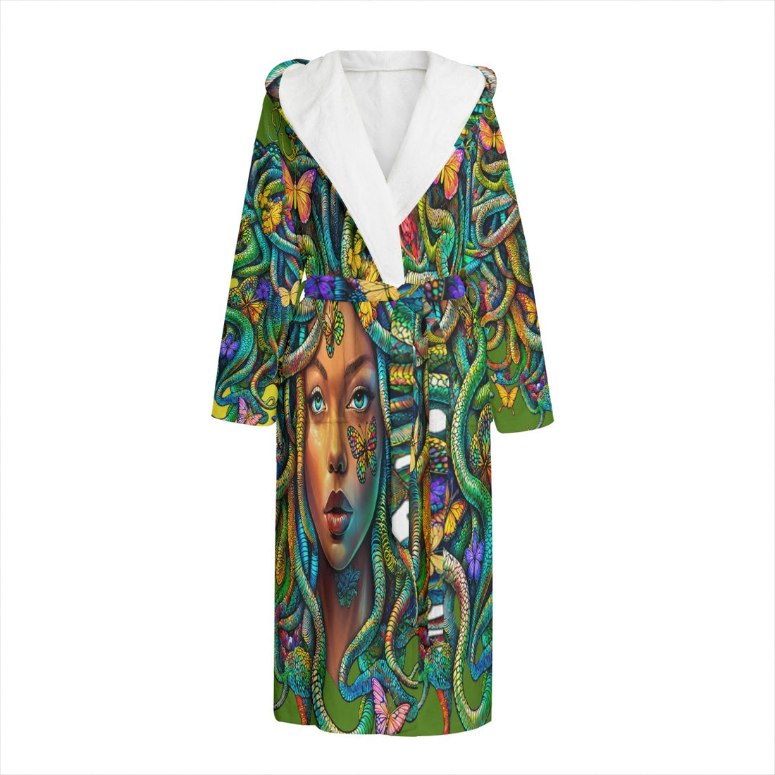 Healing Medusa Woman's Flannel Hooded bathrobe
