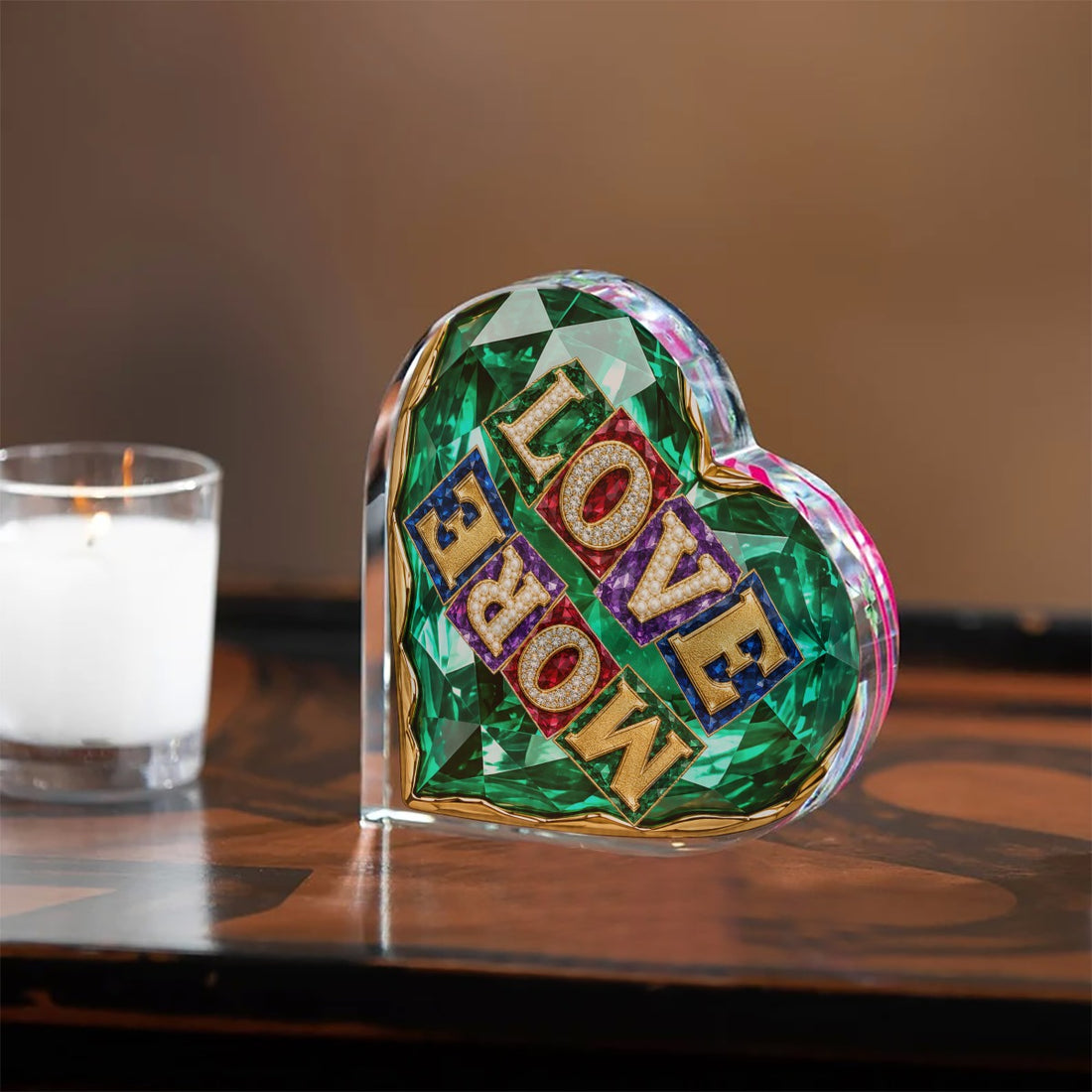 Love More Heart Shaped Acrylic Desktop Ornament